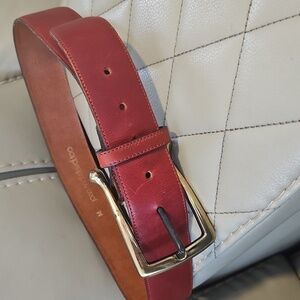 Ladies Red Leather Belt with Silver Buckle